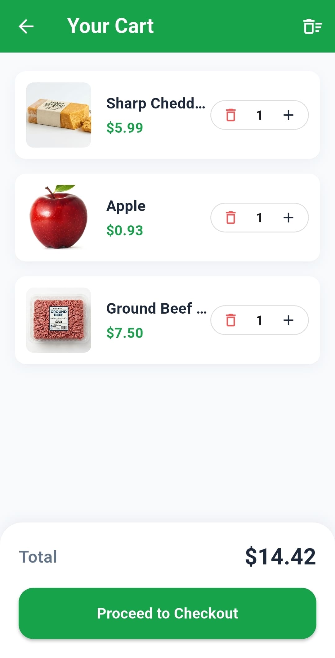 Shopping cart interface