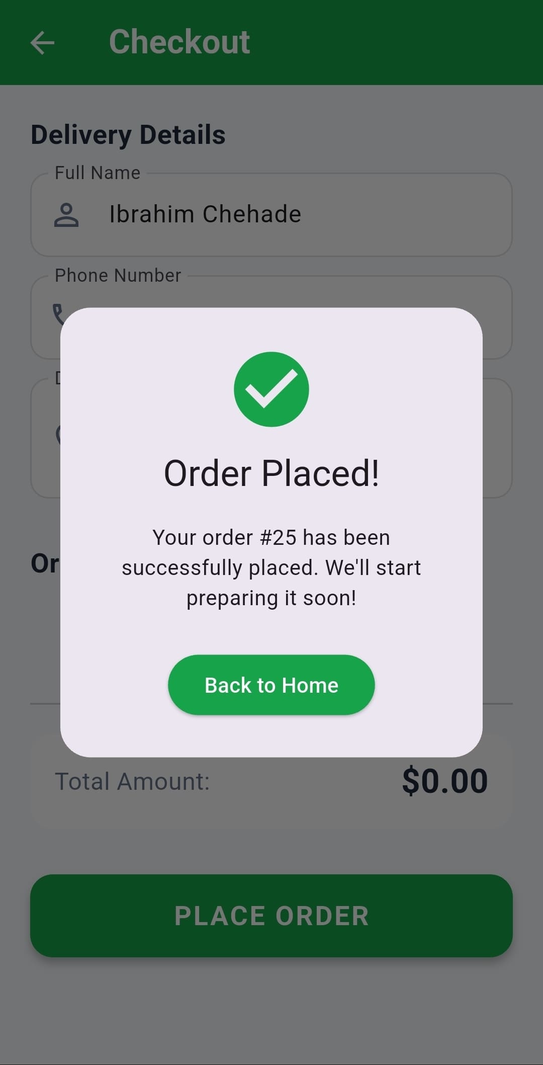 Checkout process step 1